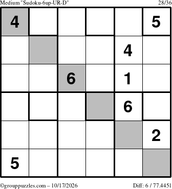 The grouppuzzles.com Medium Sudoku-6up-UR-D puzzle for Saturday October 17, 2026