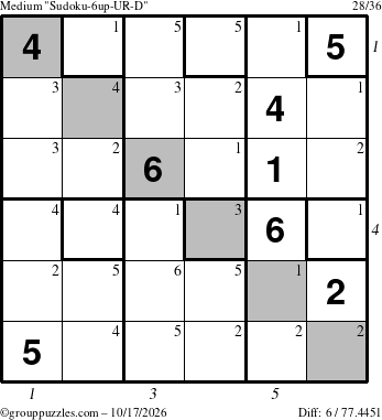 The grouppuzzles.com Medium Sudoku-6up-UR-D puzzle for Saturday October 17, 2026 with all 6 steps marked