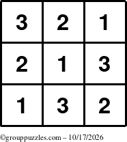 The grouppuzzles.com Answer grid for the TicTac-123 puzzle for Saturday October 17, 2026