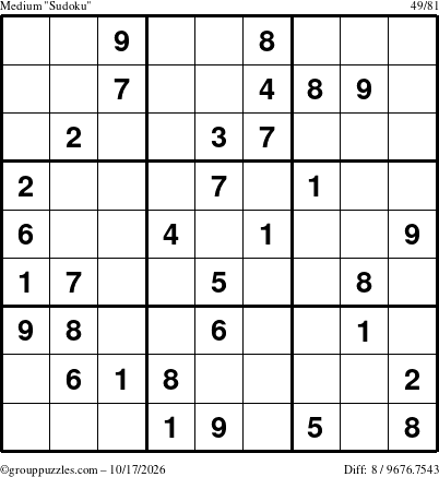 The grouppuzzles.com Medium Sudoku puzzle for Saturday October 17, 2026