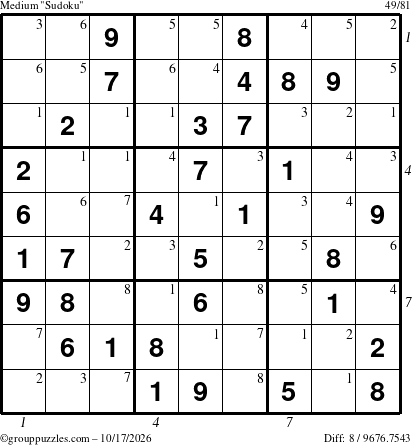The grouppuzzles.com Medium Sudoku puzzle for Saturday October 17, 2026 with all 8 steps marked
