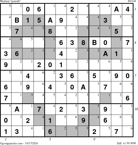 The grouppuzzles.com Medium tpsmith puzzle for Saturday October 17, 2026 with all 6 steps marked