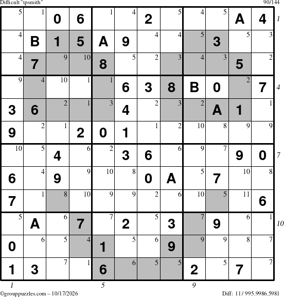The grouppuzzles.com Difficult tpsmith puzzle for Saturday October 17, 2026, suitable for printing, with all 11 steps marked