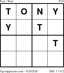 The grouppuzzles.com Easy Tony puzzle for Monday April 20, 2026