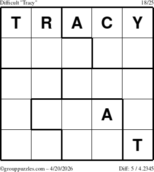 The grouppuzzles.com Difficult Tracy puzzle for Monday April 20, 2026