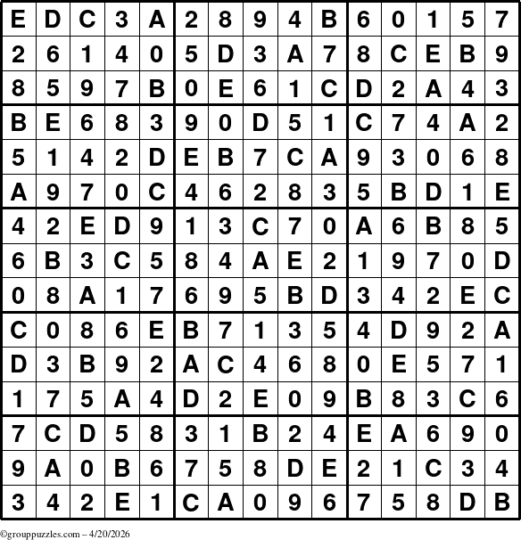 The grouppuzzles.com Answer grid for the Sudoku-15 puzzle for Monday April 20, 2026