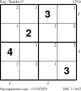 The grouppuzzles.com Easy Sudoku-4 puzzle for Saturday November 15, 2025 with all 3 steps marked