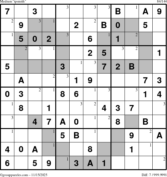 The grouppuzzles.com Medium tpsmith puzzle for Saturday November 15, 2025 with the first 3 steps marked