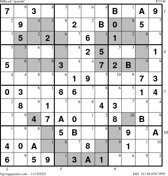 The grouppuzzles.com Difficult tpsmith puzzle for Saturday November 15, 2025 with all 10 steps marked