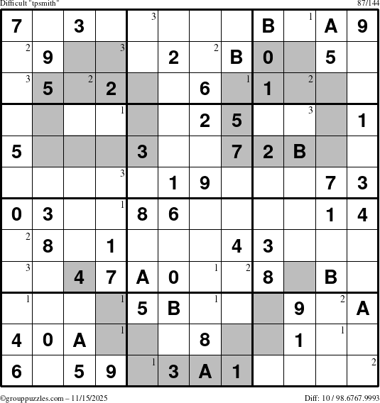 The grouppuzzles.com Difficult tpsmith puzzle for Saturday November 15, 2025 with the first 3 steps marked