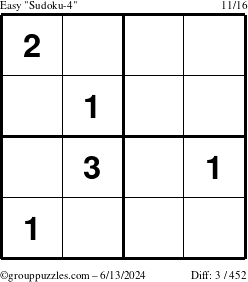 The grouppuzzles.com Easy Sudoku-4 puzzle for Thursday June 13, 2024