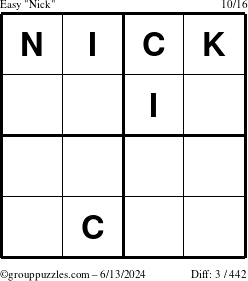 The grouppuzzles.com Easy Nick puzzle for Thursday June 13, 2024