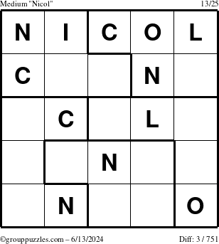 The grouppuzzles.com Medium Nicol puzzle for Thursday June 13, 2024