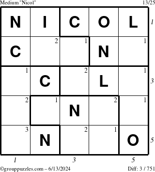 The grouppuzzles.com Medium Nicol puzzle for Thursday June 13, 2024 with all 3 steps marked