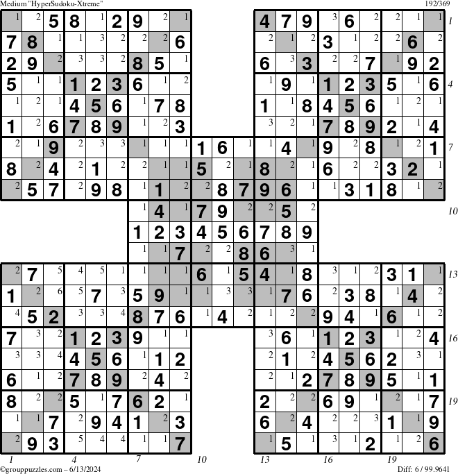 The grouppuzzles.com Medium cover-HyperXtreme puzzle for Thursday June 13, 2024 with all 6 steps marked