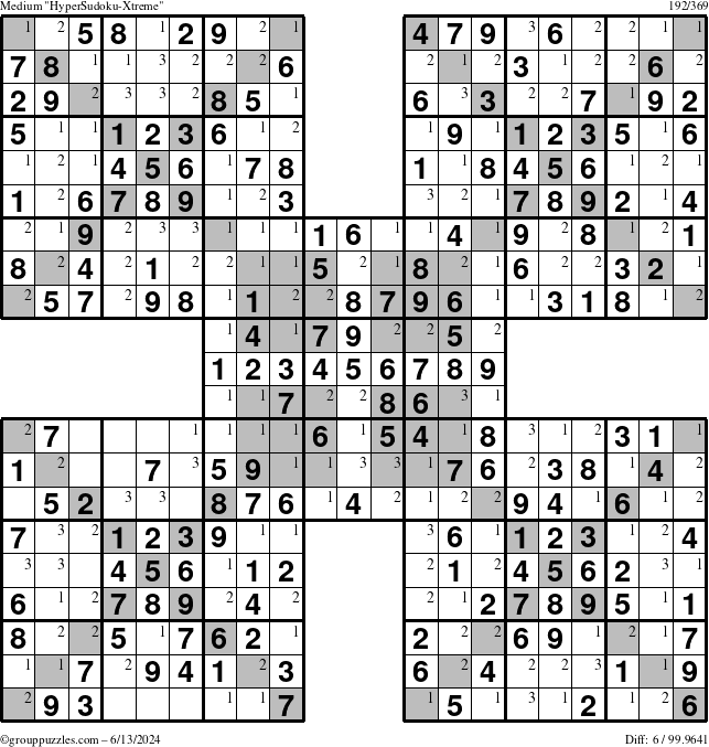 The grouppuzzles.com Medium cover-HyperXtreme puzzle for Thursday June 13, 2024 with the first 3 steps marked