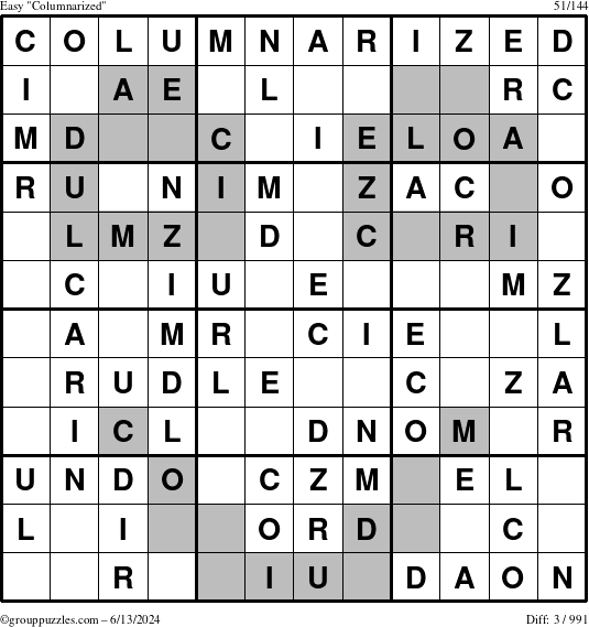 The grouppuzzles.com Easy Columnarized puzzle for Thursday June 13, 2024