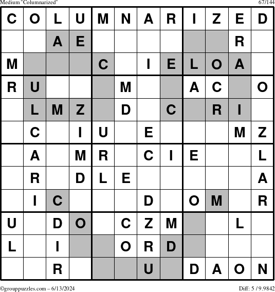 The grouppuzzles.com Medium Columnarized puzzle for Thursday June 13, 2024