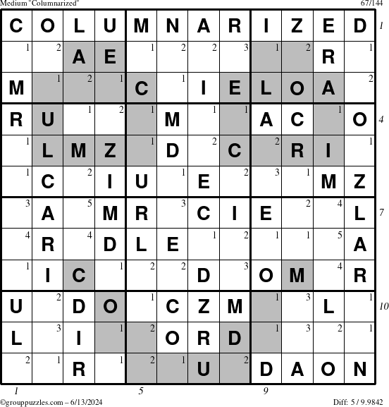 The grouppuzzles.com Medium Columnarized puzzle for Thursday June 13, 2024 with all 5 steps marked