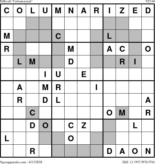 The grouppuzzles.com Difficult Columnarized puzzle for Thursday June 13, 2024