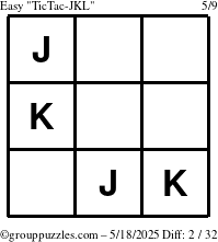 The grouppuzzles.com Easy TicTac-JKL puzzle for Sunday May 18, 2025