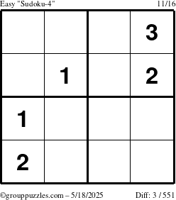 The grouppuzzles.com Easy Sudoku-4 puzzle for Sunday May 18, 2025