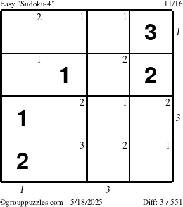 The grouppuzzles.com Easy Sudoku-4 puzzle for Sunday May 18, 2025 with all 3 steps marked