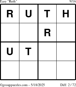 The grouppuzzles.com Easy Ruth puzzle for Sunday May 18, 2025