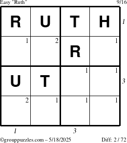 The grouppuzzles.com Easy Ruth puzzle for Sunday May 18, 2025 with all 2 steps marked