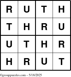 The grouppuzzles.com Answer grid for the Ruth puzzle for Sunday May 18, 2025