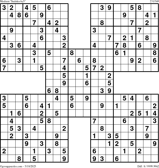 The grouppuzzles.com Medium Sudoku-by5 puzzle for Sunday May 18, 2025