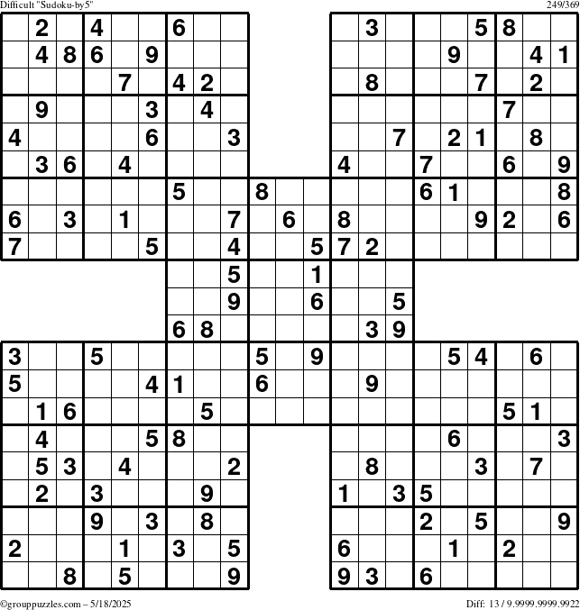 The grouppuzzles.com Difficult Sudoku-by5 puzzle for Sunday May 18, 2025