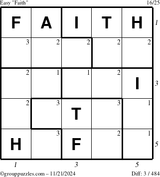 The grouppuzzles.com Easy Faith puzzle for Thursday November 21, 2024 with all 3 steps marked