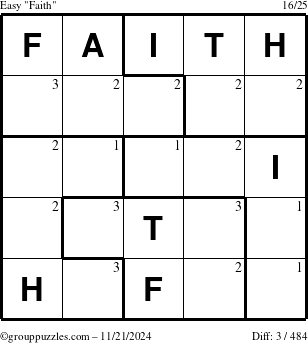 The grouppuzzles.com Easy Faith puzzle for Thursday November 21, 2024 with the first 3 steps marked