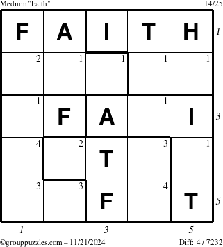 The grouppuzzles.com Medium Faith puzzle for Thursday November 21, 2024 with all 4 steps marked