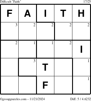 The grouppuzzles.com Difficult Faith puzzle for Thursday November 21, 2024 with the first 3 steps marked