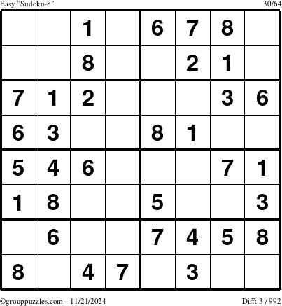 The grouppuzzles.com Easy Sudoku-8 puzzle for Thursday November 21, 2024