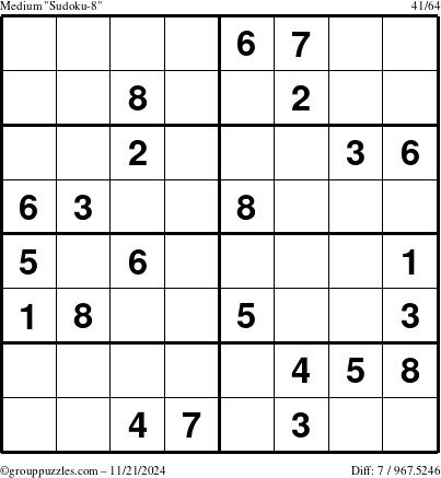 The grouppuzzles.com Medium Sudoku-8 puzzle for Thursday November 21, 2024