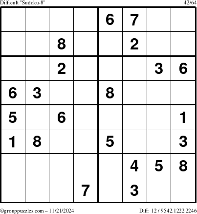 The grouppuzzles.com Difficult Sudoku-8 puzzle for Thursday November 21, 2024