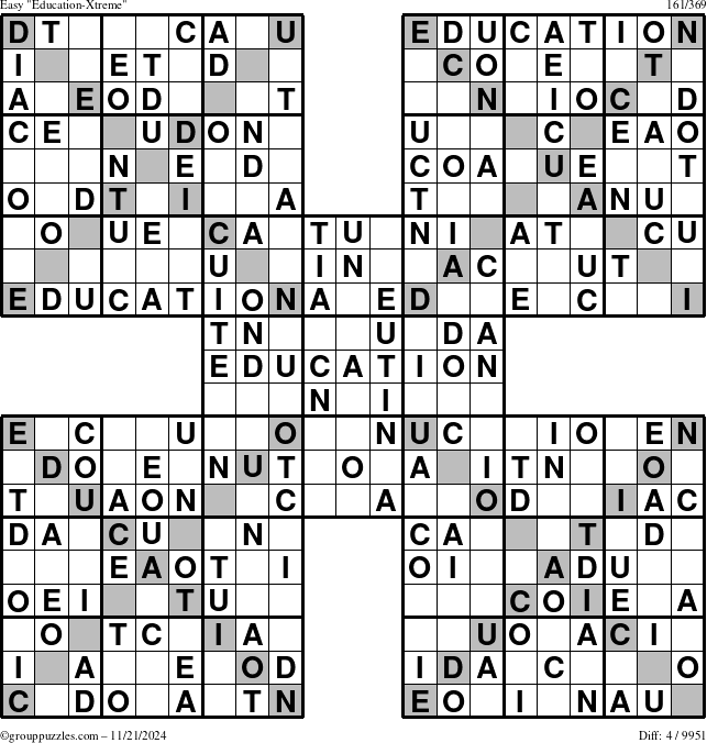 The grouppuzzles.com Easy Education-Xtreme puzzle for Thursday November 21, 2024