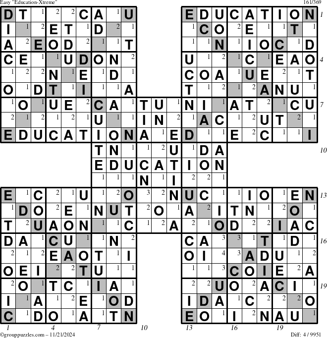 The grouppuzzles.com Easy Education-Xtreme puzzle for Thursday November 21, 2024 with all 4 steps marked