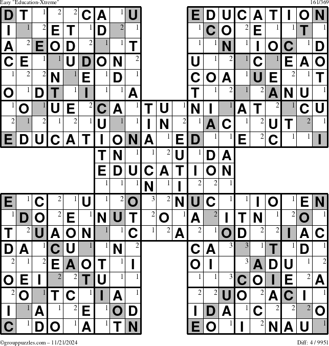 The grouppuzzles.com Easy Education-Xtreme puzzle for Thursday November 21, 2024 with the first 3 steps marked