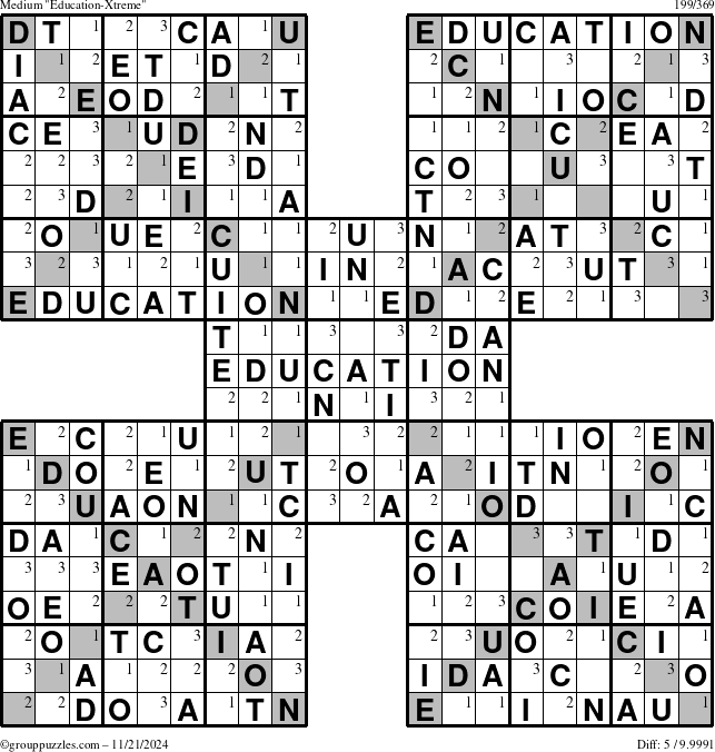 The grouppuzzles.com Medium Education-Xtreme puzzle for Thursday November 21, 2024 with the first 3 steps marked