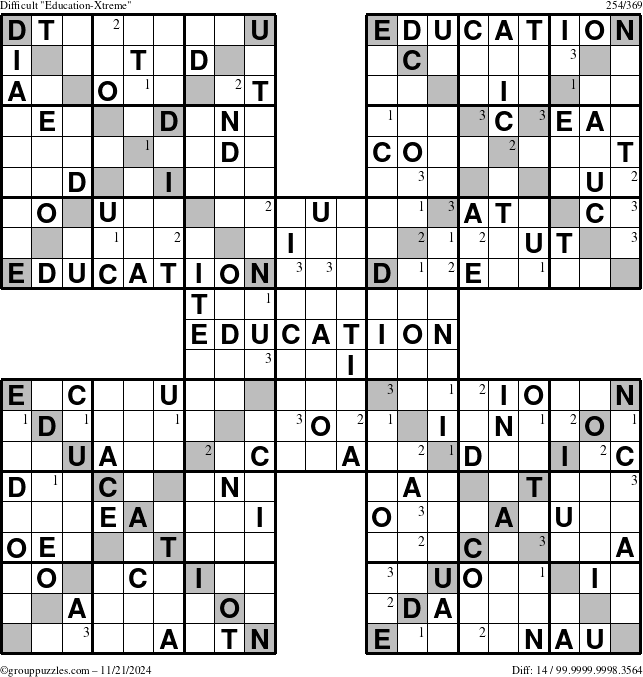 The grouppuzzles.com Difficult Education-Xtreme puzzle for Thursday November 21, 2024 with the first 3 steps marked