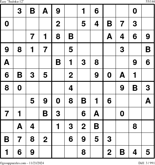 The grouppuzzles.com Easy Sudoku-12 puzzle for Thursday November 21, 2024