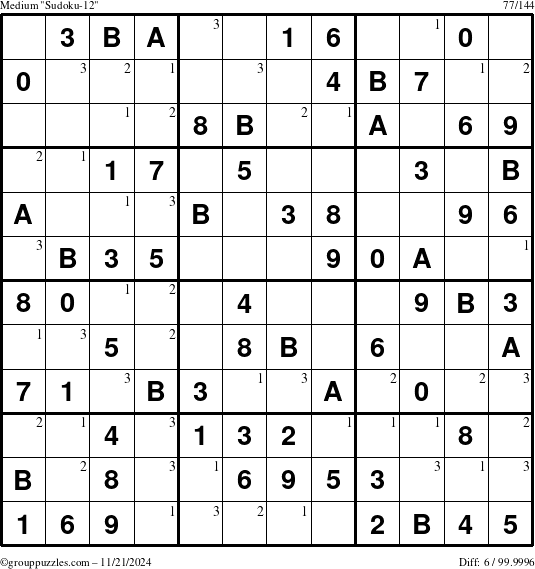 The grouppuzzles.com Medium Sudoku-12 puzzle for Thursday November 21, 2024 with the first 3 steps marked