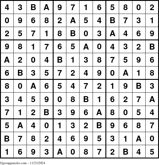 The grouppuzzles.com Answer grid for the Sudoku-12 puzzle for Thursday November 21, 2024