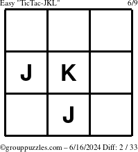 The grouppuzzles.com Easy TicTac-JKL puzzle for Sunday June 16, 2024