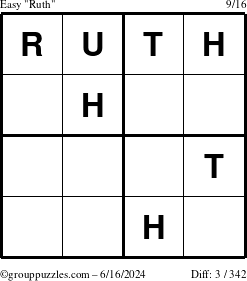 The grouppuzzles.com Easy Ruth puzzle for Sunday June 16, 2024