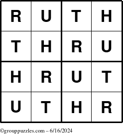 The grouppuzzles.com Answer grid for the Ruth puzzle for Sunday June 16, 2024